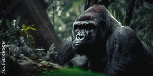 Graceful Gorilla in the Jungle: Captivating Wildlife Photography. Generative AI © Lemart