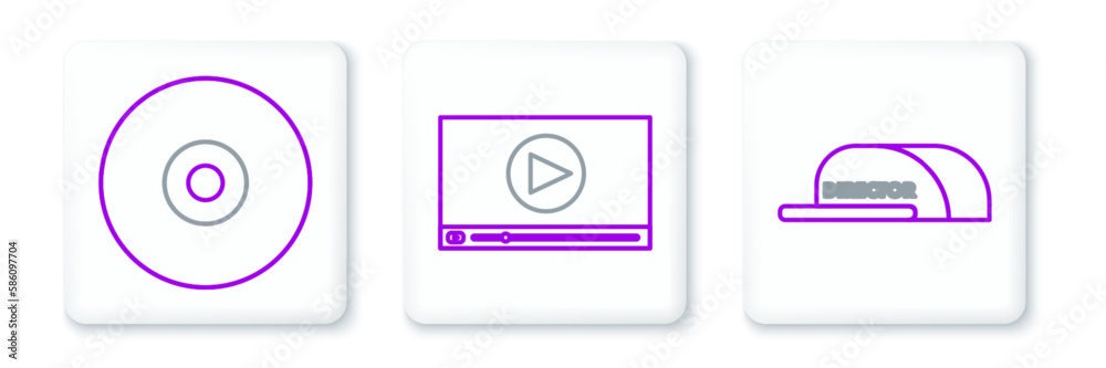 Set line Cap with inscription director, CD DVD disk and Online play video icon. Vector Set line Cap with inscription director, CD DVD disk and Online play video icon. Vector