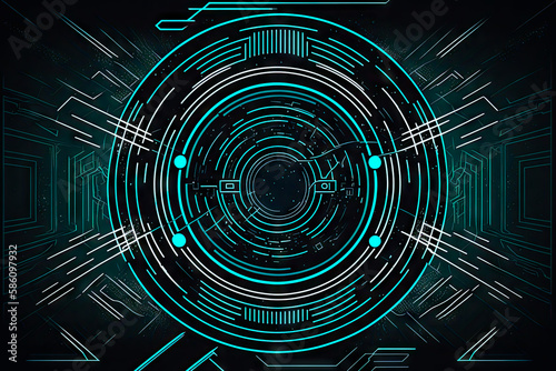 Blue teal white wireframe game overlay on dark background  generative ai 