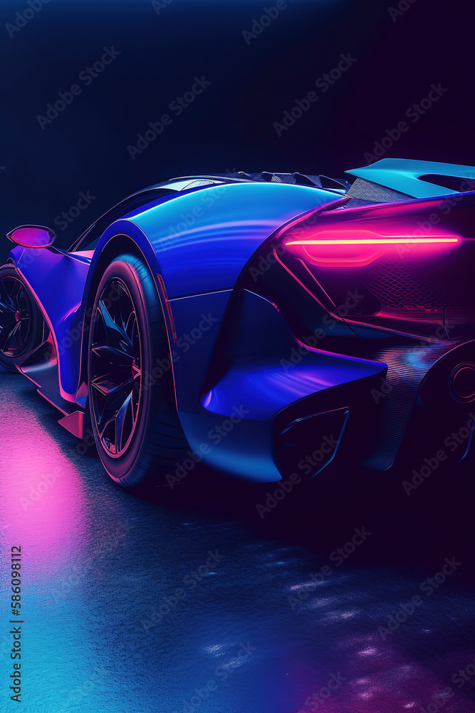 Future of Luxury: Highly Detailed Photography of a Blacklight Supercar. Generative AI