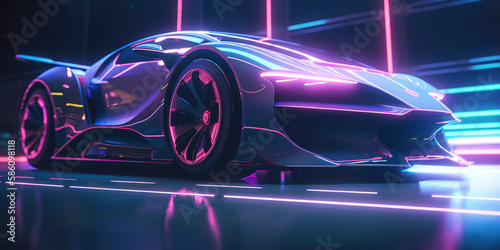 Sleek and Stylish: Highly Detailed Photography of a Futuristic Supercar in Blacklight. Generative AI