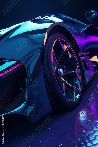 Automotive Dreams: Beautifully Detailed Photography of a Futuristic Supercar in Blacklight. Generative AI