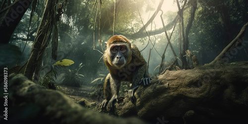 Wilderness Wonder: Monkey in the Jungle - Captivating Photography. Generative AI