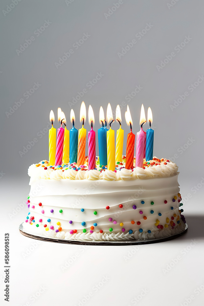 Birthday cake with colorful candles. Generative AI Birthday cake with colorful candles. Generative AI