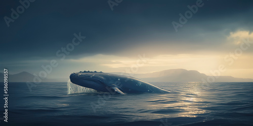 Captivating blue whale in a cinematic-style photograph. Generative AI