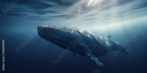 Majestic blue whale in a cinematic capture. Generative AI