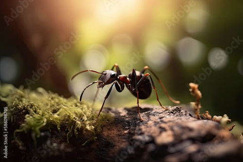 ant, a strong insect, in the forest in the wild, summer day, generative AI © Kien