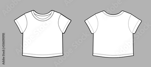 Short sleeve kids tops, CAD, fashion flat template. Fashion technical illustration for garment production unit.