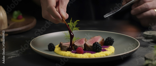 Chef expertly adding a touch of licorice-flavored parsley to complete the dish. Generative AI