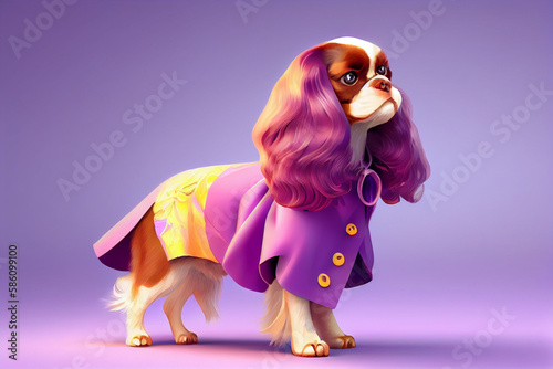 Cavalier king charles spaniel dog, dog animal dresses in fashion style generative ai © feydesign