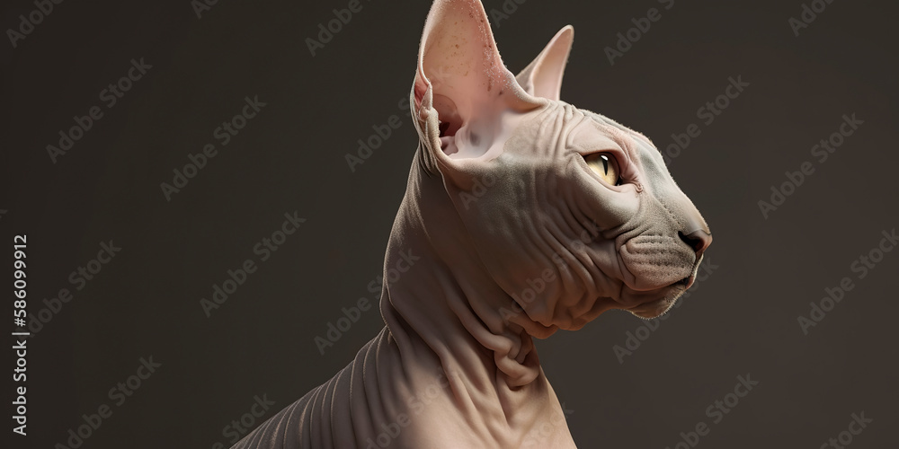 Sphynx cat with tilted head, exuding charm on a beige-brown backdrop. Generative AI