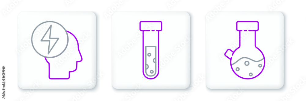 Set line Test tube and flask chemical, Head electric symbol and icon. Vector Set line Test tube and flask chemical, Head electric symbol and icon. Vector