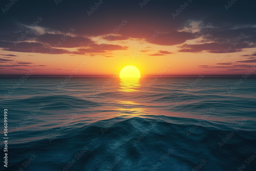 Majestic sunset casting warm hues over the vast ocean. Generative AI
