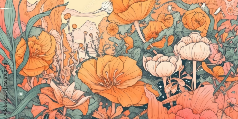 custom made wallpaper toronto digitalOrange and white flower illustration with watercolor background