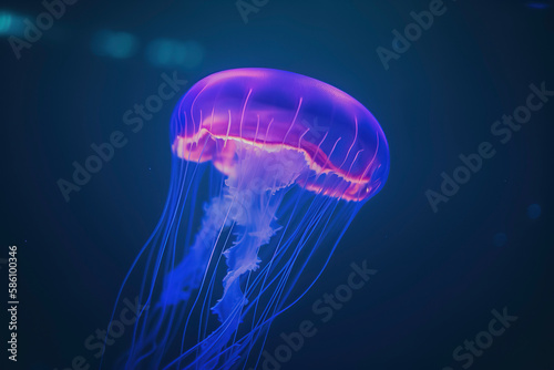Enchanting, bioluminescent jellyfish dance in the depths. Generative AI © Lemart