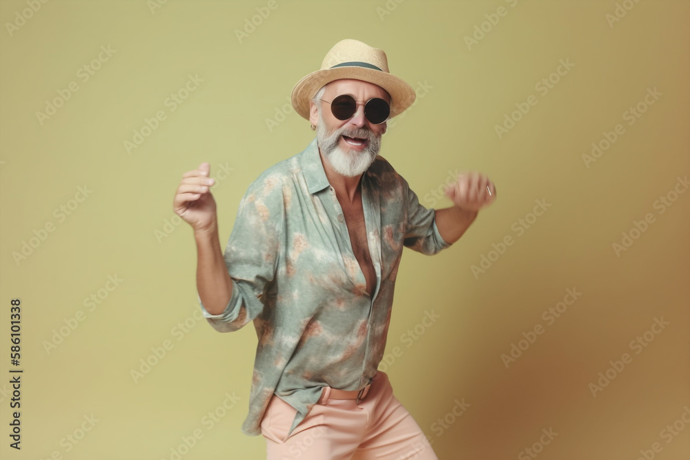 happy old hipster bearded man posing on camera, happy mood generative ai illustration happy old hipster bearded man posing on camera, happy mood generative ai illustration