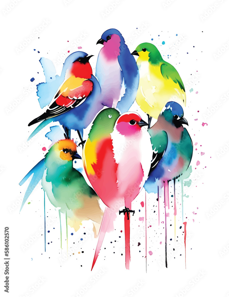 abstract colorfull birds watercolor