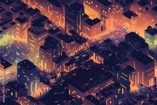 Isometric Illustrated Cartoon Cityscape Town Village Seamless Repeating Repeatable Texture Pattern Tiled Tessellation Background Image