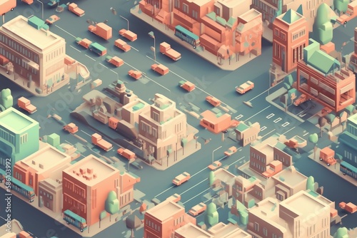 Isometric Illustrated Cartoon Cityscape Town Village Seamless Repeating Repeatable Texture Pattern Tiled Tessellation Background Image