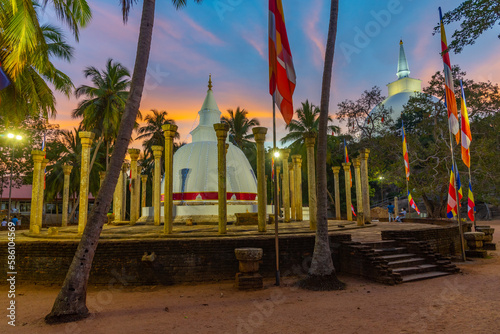 Night view of Ambasthala Dagaba at Mihintale buddhist site in Sri Lanka photo