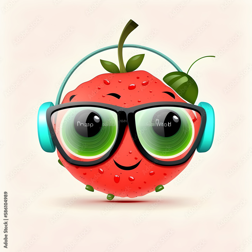 Fototapeta premium Watermelon happy using headphone and eyeglasses