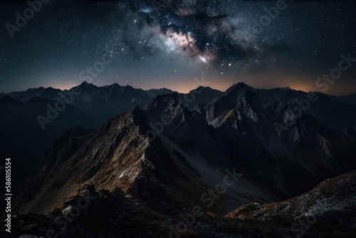 breathtaking view of stars shining over majestic mountain peaks at night created with Generative AI technology