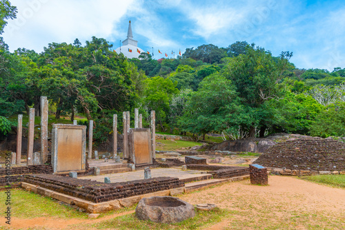 Stone slab inscription at Mihintale buddhist site in Sri Lanka photo