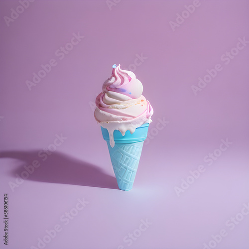 ice cream strawberry flavor cone. pastel and colorful icecream, Ai Generative illustration.