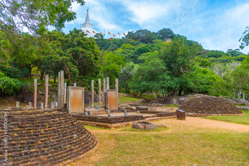 Stone slab inscription at Mihintale buddhist site in Sri Lanka photo