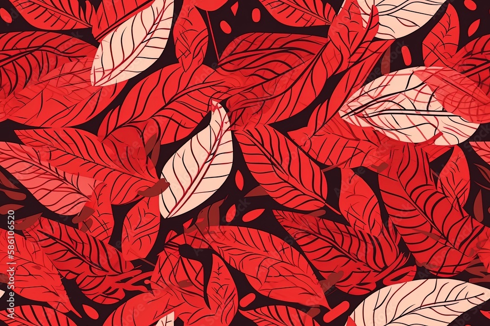 Fototapeta premium Illustration of red autumn leaves on a dark background created with Generative AI technology
