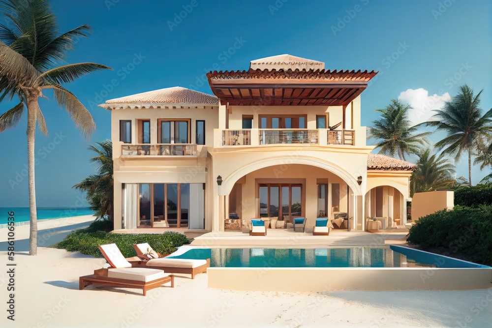 luxury beachfront villa, with private pool and modern decor, offering ...