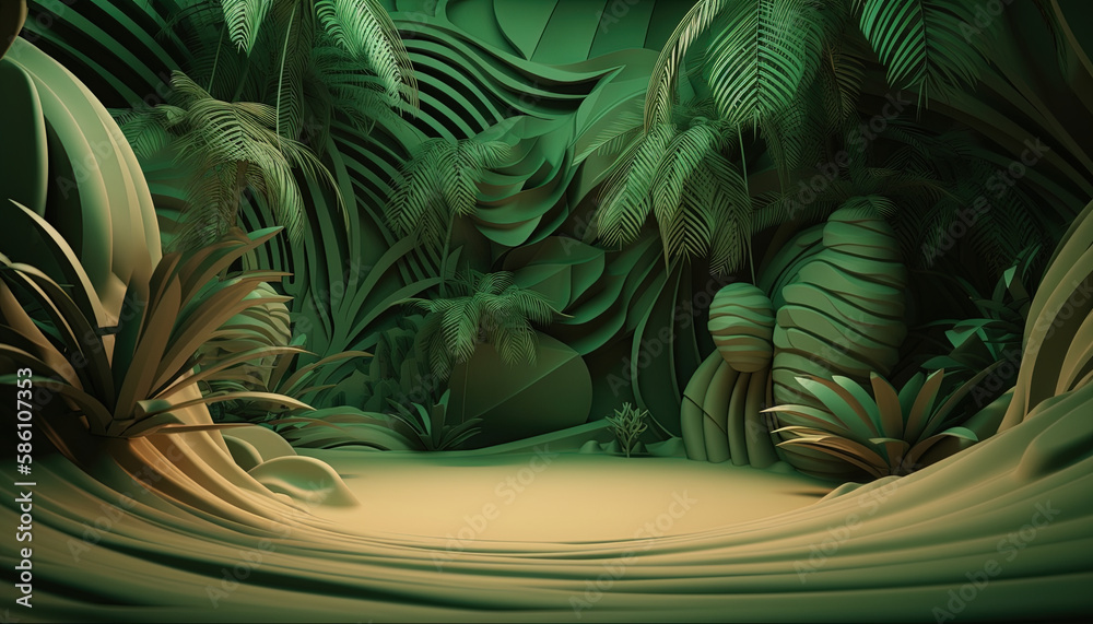 Tropical forest for product presentation. Scenery with green tropical plants Tropical forest for product presentation. Scenery with green tropical plants
