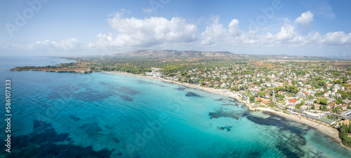 Aerial view with Fontane Bianche beach, Sicily island, Italy