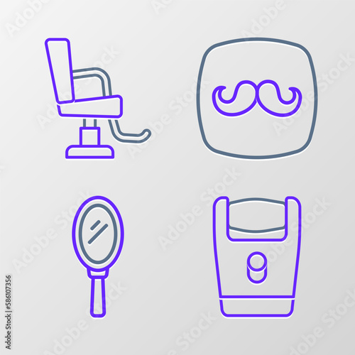 Set line Electric razor blade, Hand mirror, Barbershop and chair icon. Vector