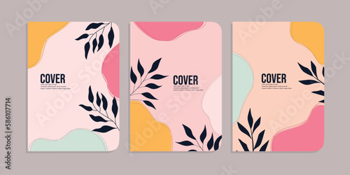 set of book cover designs with hand drawn floral decorations. abstract retro botanical background. A4 size For notebooks, books, school books, planners, brochures, books, catalogs