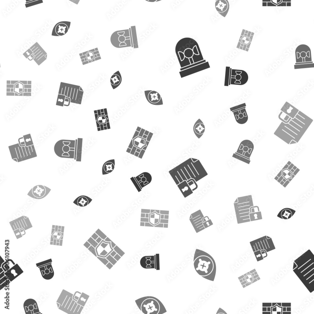 Set Flasher siren, Eye scan, Document and lock and Shield with brick wall on seamless pattern. Vector Set Flasher siren, Eye scan, Document and lock and Shield with brick wall on seamless pattern. Vector