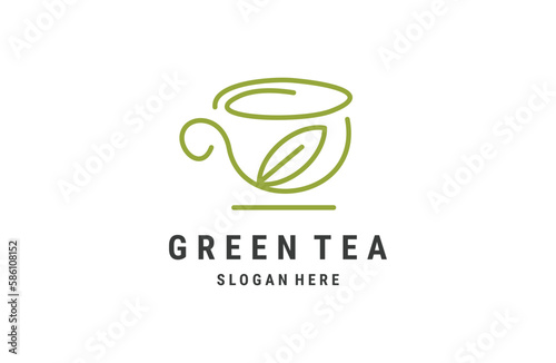 green leaf tea cup modern logo vector icon symbol graphic design on white backround