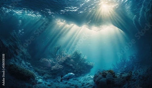 Underwater sea in blue sunlight  Generate Ai