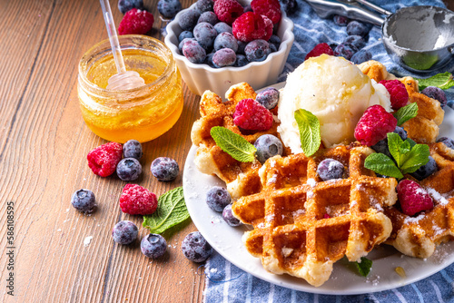 Sweet Homemade Belgian Waffle with Berry