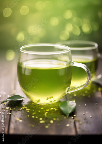 Warm cup of green tea