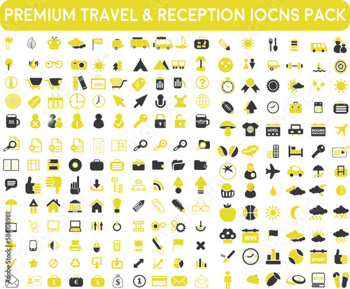 set of premium icons | premium hotel service and travel flight  200 icon pack