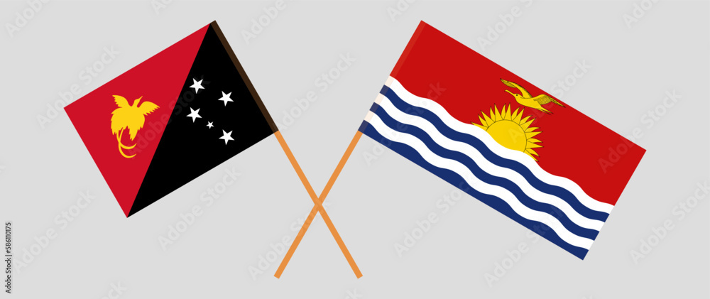 Crossed flags of Papua New Guinea and Kiribati. Official colors. Correct proportion Crossed flags of Papua New Guinea and Kiribati. Official colors. Correct proportion