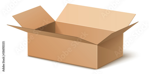 Open corrugated paper package. Empty cardboard box mockup