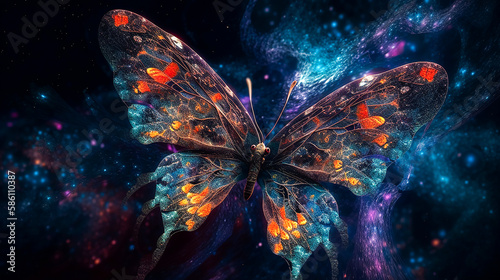 Abstract Fantasy Butterfly Nebula Wallpaper Featuring in Galaxy and Space Art Style. Generative AI.