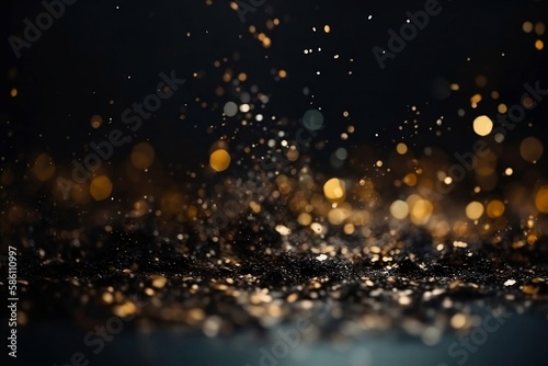 Vintage Black and Gold Glitter Background: Abstract Bokeh Blur with Shining Lights