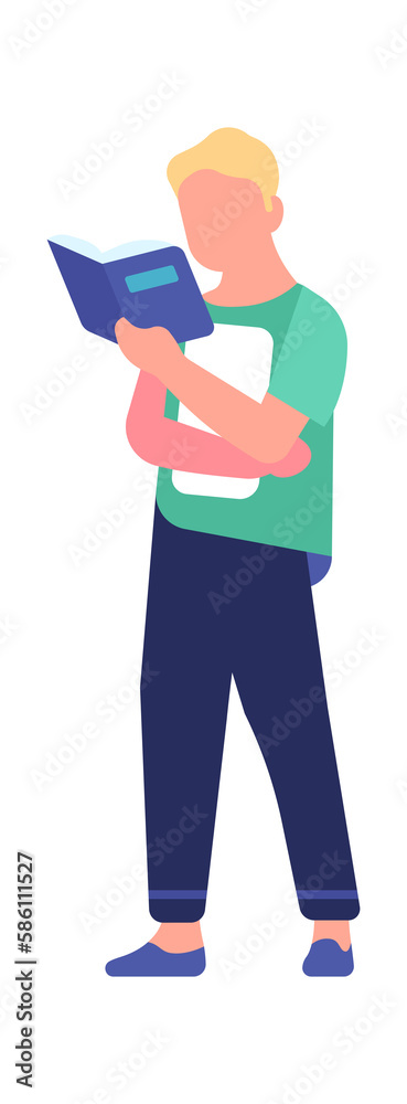 Guy holding open book. Standing literature lover reading Guy holding open book. Standing literature lover reading