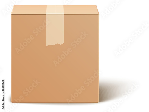 Closed cargo box. Sealed cardboard package. Carton realistic mockup