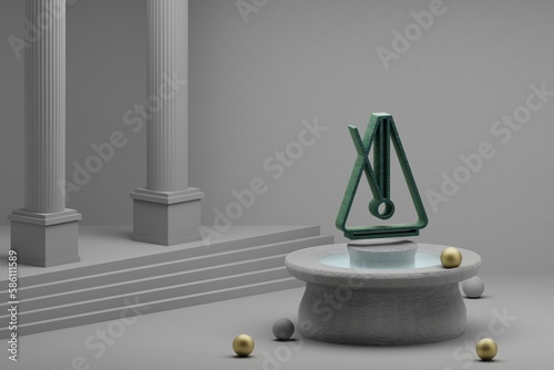 Beautiful abstract illustrations musical Big Metronome symbol icon on a fountain and column background. 3d rendering illustration.