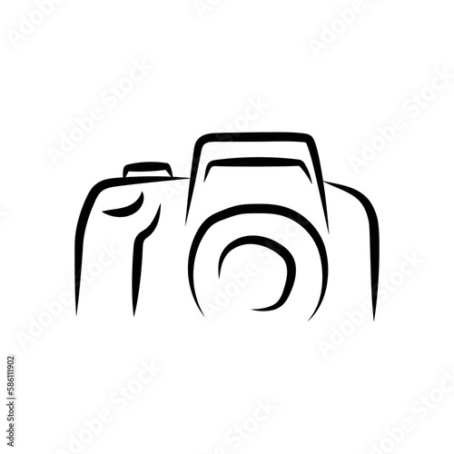 Doodle illustration of a camera isolated on a white background. Camera icon drawn by hand. Vector illustration