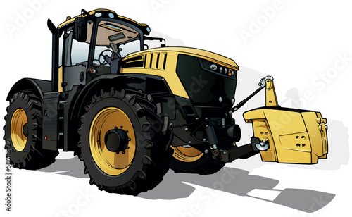 Yellow Agricultural Tractor - Colored Illustration Isolated on White Background, Vector
